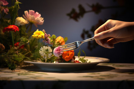 the bouquet of flowers has been arranged on the plate with beautyの素材