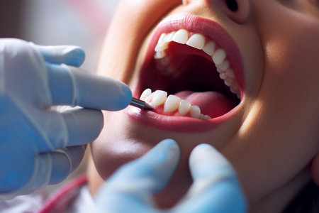 A senior woman happily goes to the dentist for a dental checkup at the clinicの素材