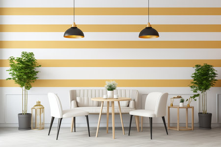 seating in an elegant modern interior living room with sofa and table in warm backgroundの素材