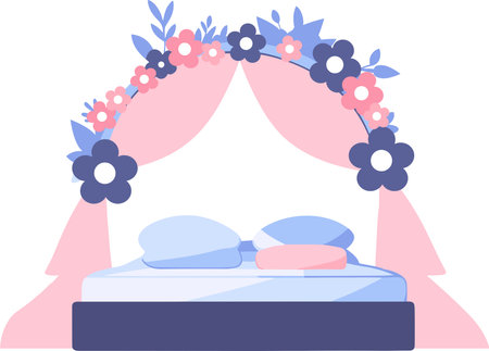 Hand Drawn wedding bed in a wedding concept in flat style isolated on backgroundのイラスト素材