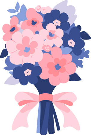 Hand Drawn Bouquet of flowers in a wedding concept in flat style isolated on backgroundのイラスト素材