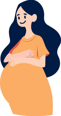 Hand Drawn Mother or pregnant woman in flat style isolated on backgroundのイラスト素材