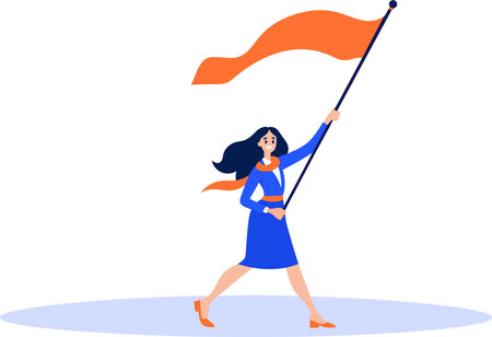 Hand Drawn Business woman holding a victory flag in flat style isolated on backgroundのイラスト素材