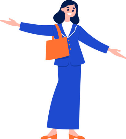 Hand Drawn Flight attendant with suitcase in flat style isolated on backgroundのイラスト素材