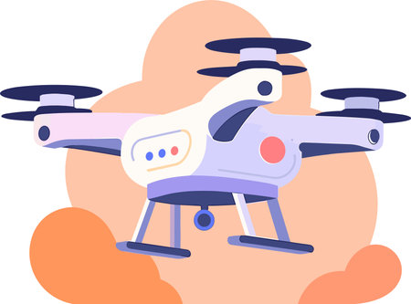 Hand Drawn flying drone in flat style isolated on backgroundのイラスト素材