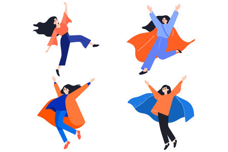 Hand Drawn Business woman with hero cape in flat style isolated on backgroundのイラスト素材