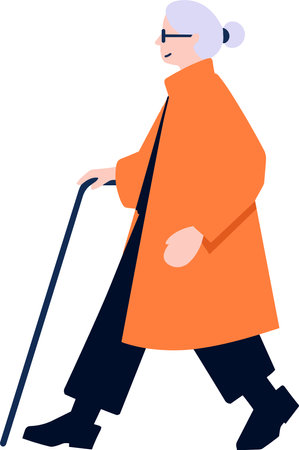 Hand Drawn Elderly characters walk with canes in flat style isolated on backgroundのイラスト素材