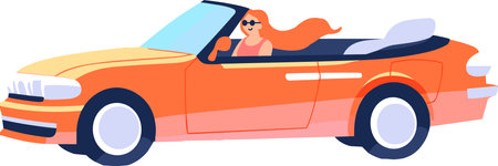 Hand Drawn Tourists drive convertibles car to the beach in flat style isolated on backgroundのイラスト素材