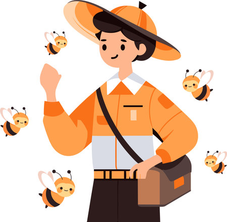 Hand Drawn Beekeeper or farmer character in flat style isolated on backgroundのイラスト素材