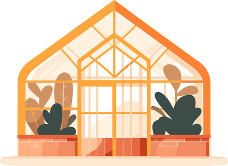 Hand Drawn Greenhouse building for cultivation in flat style isolated on backgroundのイラスト素材