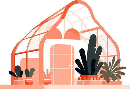 Hand Drawn Greenhouse building for cultivation in flat style isolated on backgroundのイラスト素材