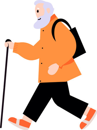 Hand Drawn Elderly characters walk with canes in flat style isolated on backgroundのイラスト素材