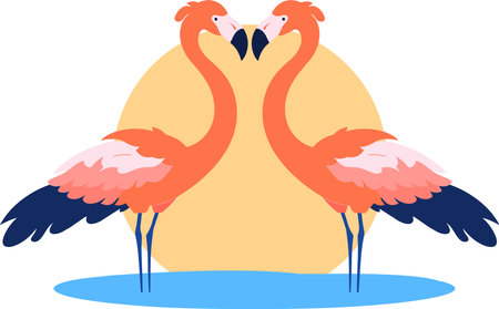 Hand Drawn Flamingos in summer concept in flat style isolated on backgroundのイラスト素材
