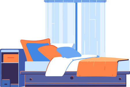 Hand Drawn Bed and bedroom in flat style isolated on backgroundのイラスト素材