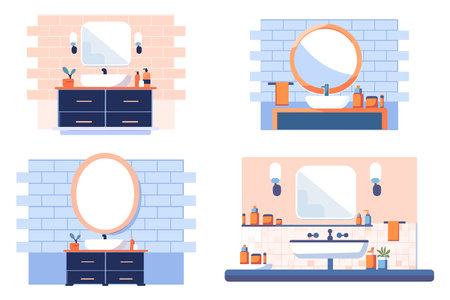 Hand Drawn Sinks and mirrors in the bathroom in flat style isolated on backgroundのイラスト素材