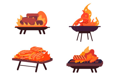 Hand Drawn BBQ grill for outdoor picnics concept in flat style isolated on backgroundのイラスト素材