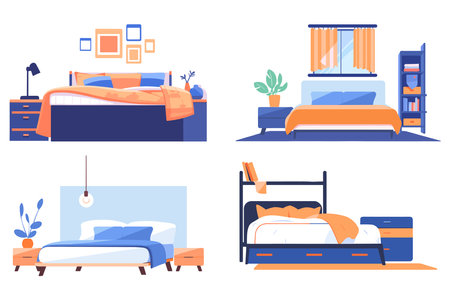 Hand Drawn Bed and bedroom in flat style isolated on backgroundのイラスト素材