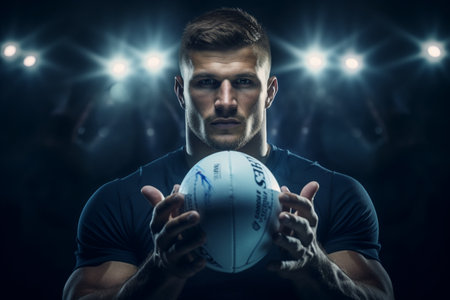 Male rugby players competing on the rugby field in the eveningの素材