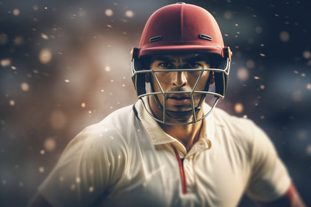 Cricket athletes are competing on the cricket field in the eveningの素材