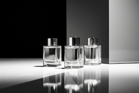 Perfume bottle or whiskey bottle in elegant style on a mockup style backgroundの素材