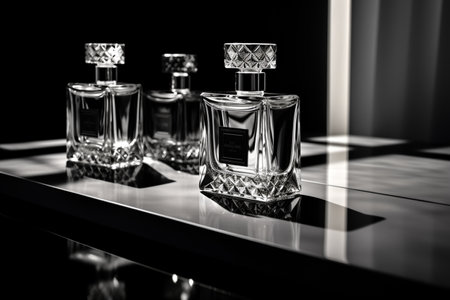 Perfume bottle or whiskey bottle in elegant style on a mockup style backgroundの素材