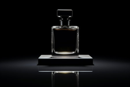 Perfume bottle or whiskey bottle in elegant style on a mockup style backgroundの素材