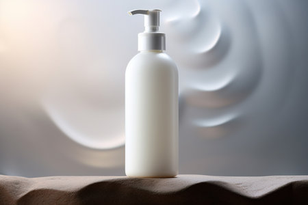 Mockup of elegant lotion pump bottle on the minimalist studio backgroundの素材