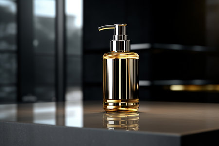 Mockup of elegant lotion pump bottle on the minimalist studio backgroundの素材