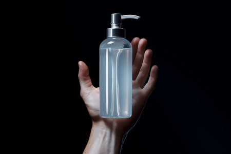Mockup of Hand holding lotion bottle on the bokeh backgroundの素材