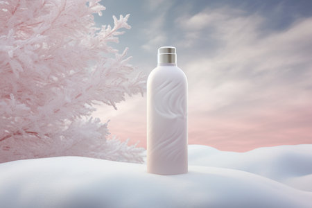 Mockup of elegant lotion pump bottle On the background of bright cloudsの素材