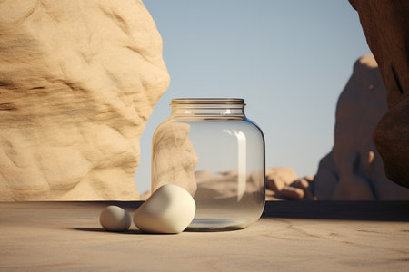 Mock up a jar of cream on a natural style backgroundの素材
