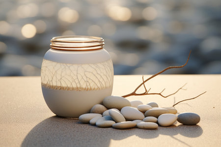 Mock up a jar of cream on a natural style backgroundの素材