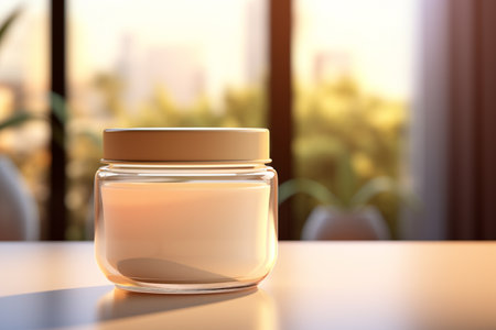 Mock up a jar of cream on a natural style backgroundの素材