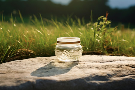 Mock up a jar of cream on a natural style backgroundの素材