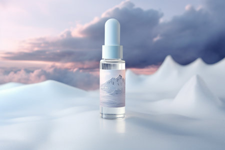 Mockup of elegant dropper bottle On the background of bright cloudsの素材