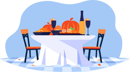 Hand Drawn Food table in the Autumn concept in flat style isolated on backgroundのイラスト素材
