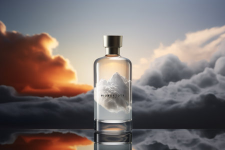 Mockup of a whiskey or liquor bottle on a natural style backgroundの素材