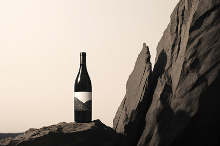 Mockup of luxury wine bottle on a natural style backgroundの素材