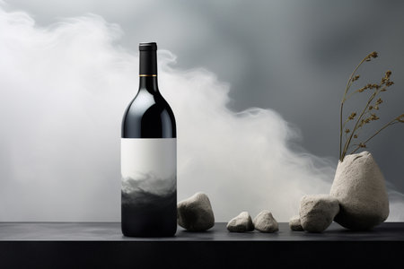 Mockup of luxury wine bottle on a natural style backgroundの素材