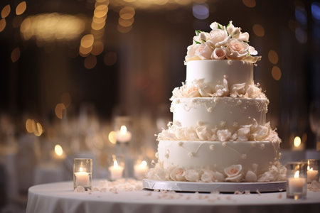 Wedding cake at a wedding on a bokeh style backgroundの素材