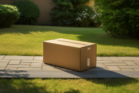 parcel post put on the street in front of the backyard bokeh style backgroundの素材