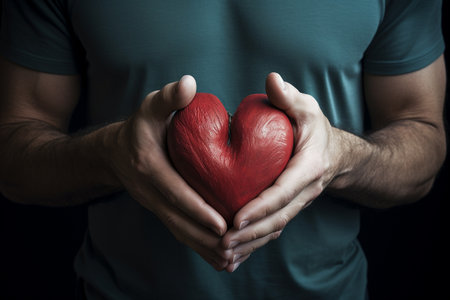 a man holding up a heart close up styleの素材