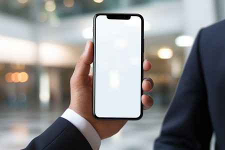 businessman hand holding smartphone bokeh style backgroundの素材