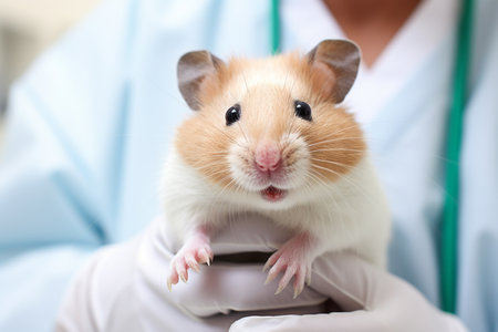 a male excotic pet vet holding a guinea pig bokeh style backgroundの素材