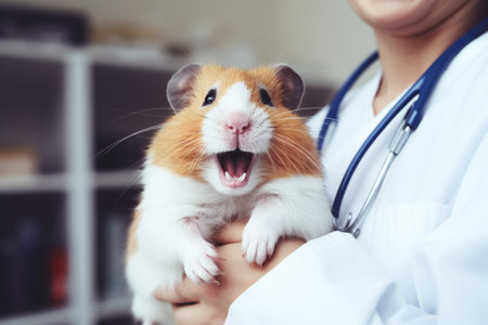 a male excotic pet vet holding a guinea pig bokeh style backgroundの素材