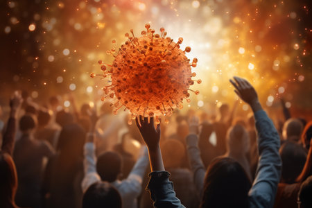 coronavirus spread in the air to crowd people bokeh style backgroundの素材