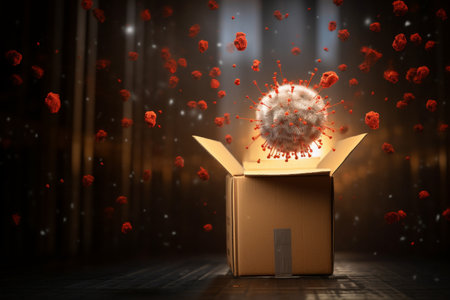 coronaviruses spread into parcel box bokeh style backgroundの素材