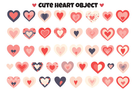 Heart shaped logos and objects in cute style isolated on backgroundのイラスト素材