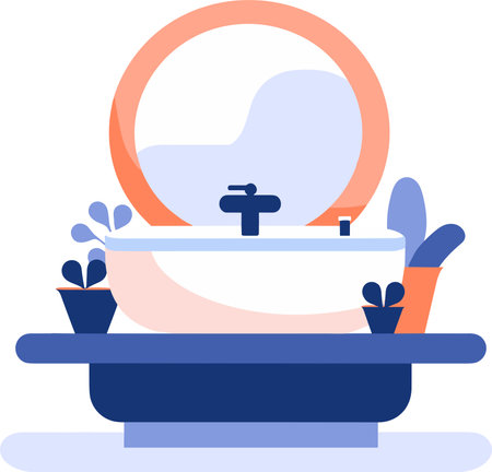 Sinks and mirrors in the bathroom in flat style isolated on backgroundのイラスト素材
