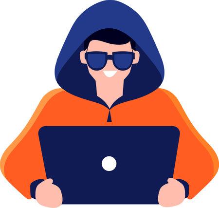 Hand Drawn Thief or hacker in concept Cyber Security in flat style isolated on backgroundのイラスト素材
